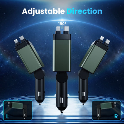 Retractable Car Charger Adapter, 150W Fast Charger for Car, 4 in 1 Car Phone Charger with Cables(2.6Ft), 180° Adjustable,Voltage Display-Green