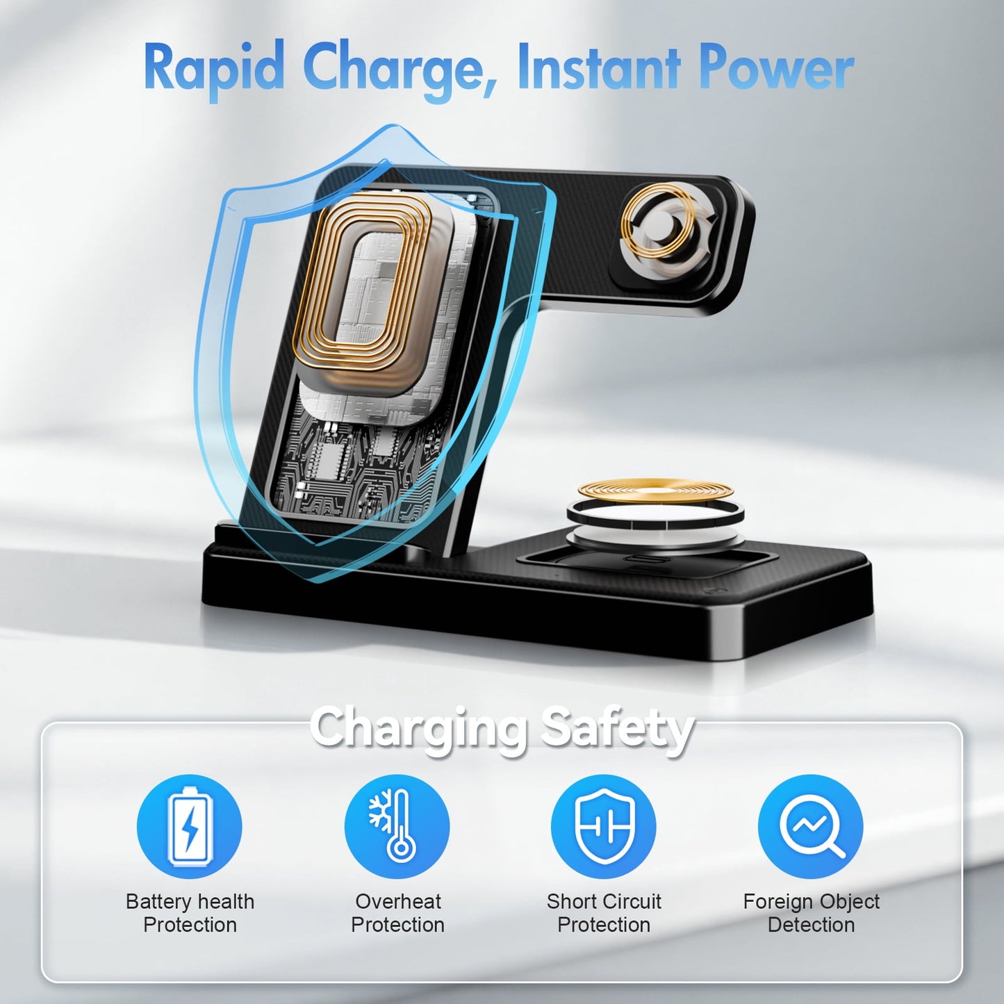 Charging Station,Wirelss Charger,Magnetic Charging Station Compatible with Iphone 17 16 15 14 13 12 11 Pro Max XS Xr,For Iwatch Series 9 8 7 6 5 4 3 2 Se,For Airpods 3 2 Pro,Black,No Adapter