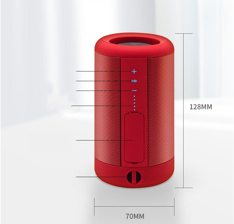 Axendris portable red wireless Bluetooth speaker with tactile control buttons and waterproof mesh design