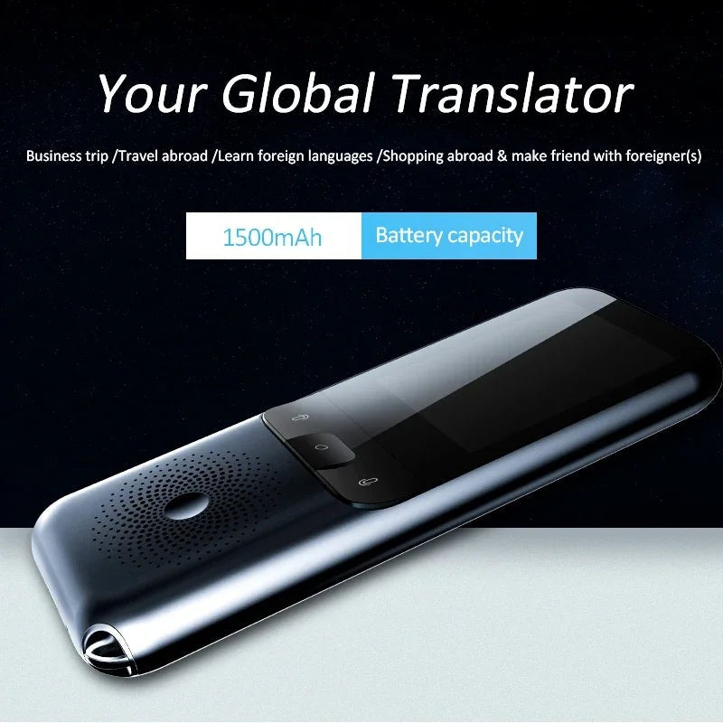 Axendris T11 portable smart voice translator with a 2.4-inch touch screen and 1500mAh battery for global travel