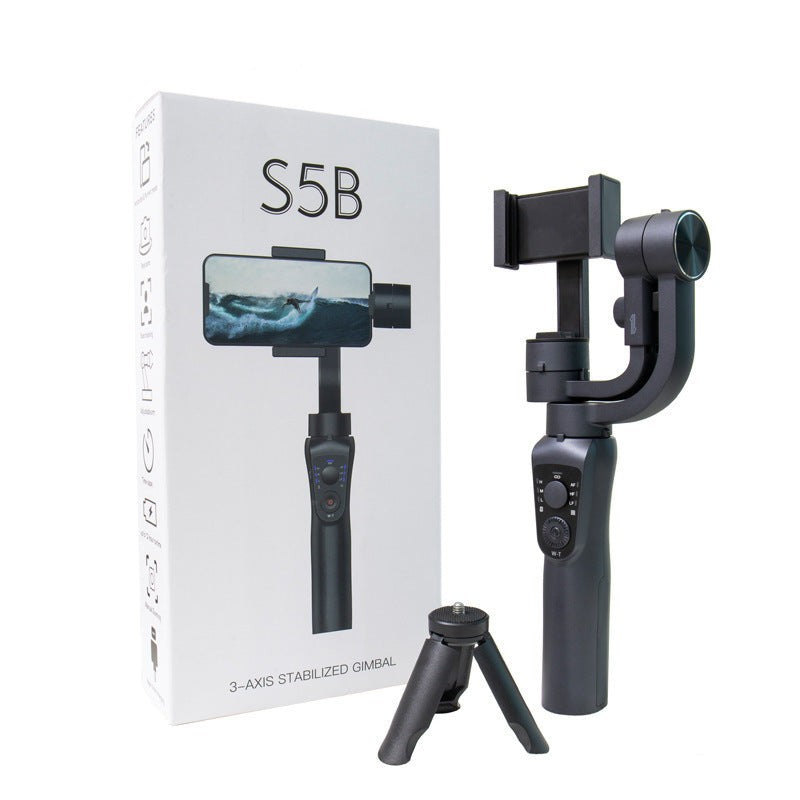 Axendris S5B three-axis handheld gimbal stabilizer for mobile phones with a tripod and product packaging box